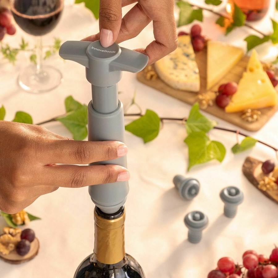 Cozinha InnovaGoods | Bomba De Vacuo E Tampas Para Vinho Winuum Innovagoods (4 Tampoes)