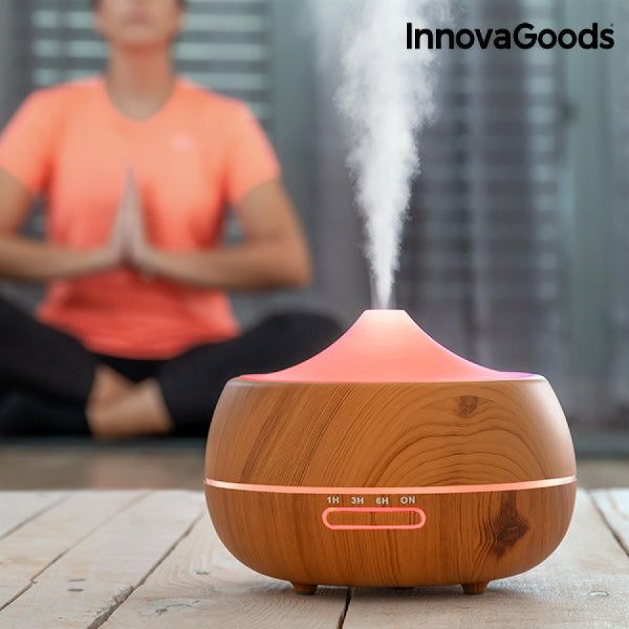 Casa InnovaGoods | Humidificador Difusor De Aromas Led Wooden-Effect Innovagoods