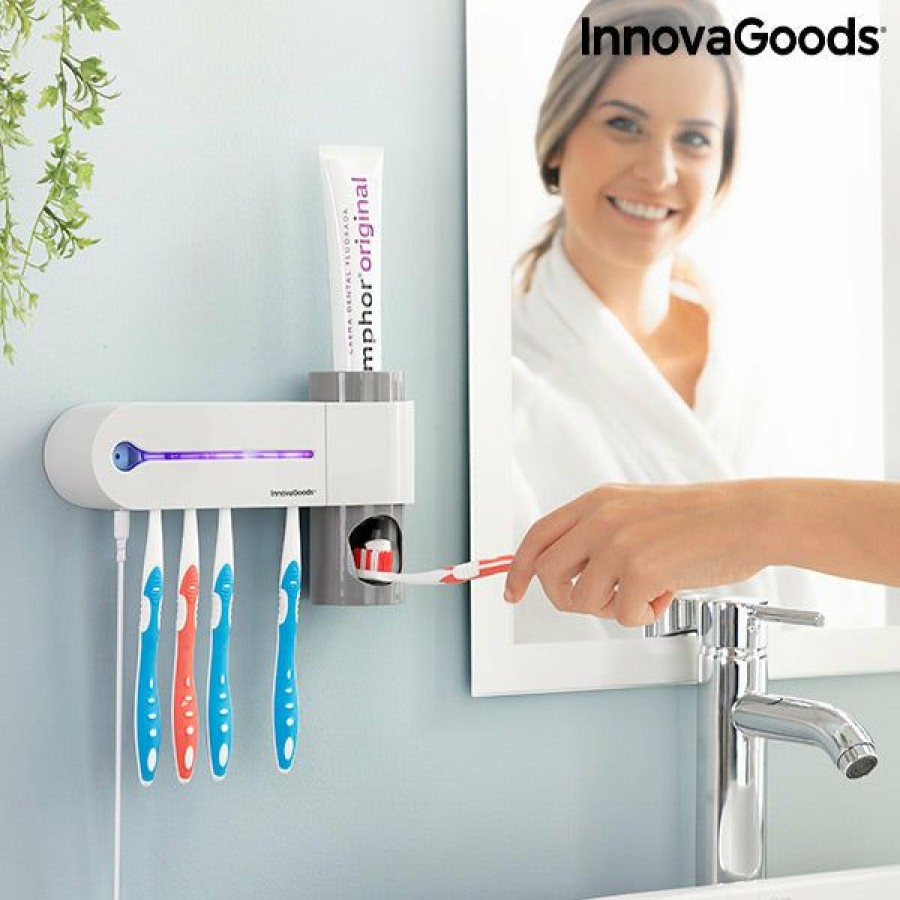 Bem-estar InnovaGoods | Esterilizador Uv De Escovas De Dentes Com Suporte E Dispensador De Pasta De Dentes Smiluv Innovagoods