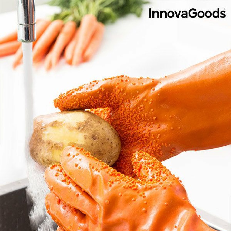 Cozinha InnovaGoods | Luvas Limpadoras Descascadoras De Verduras E Frutas Gloveg Innovagoods