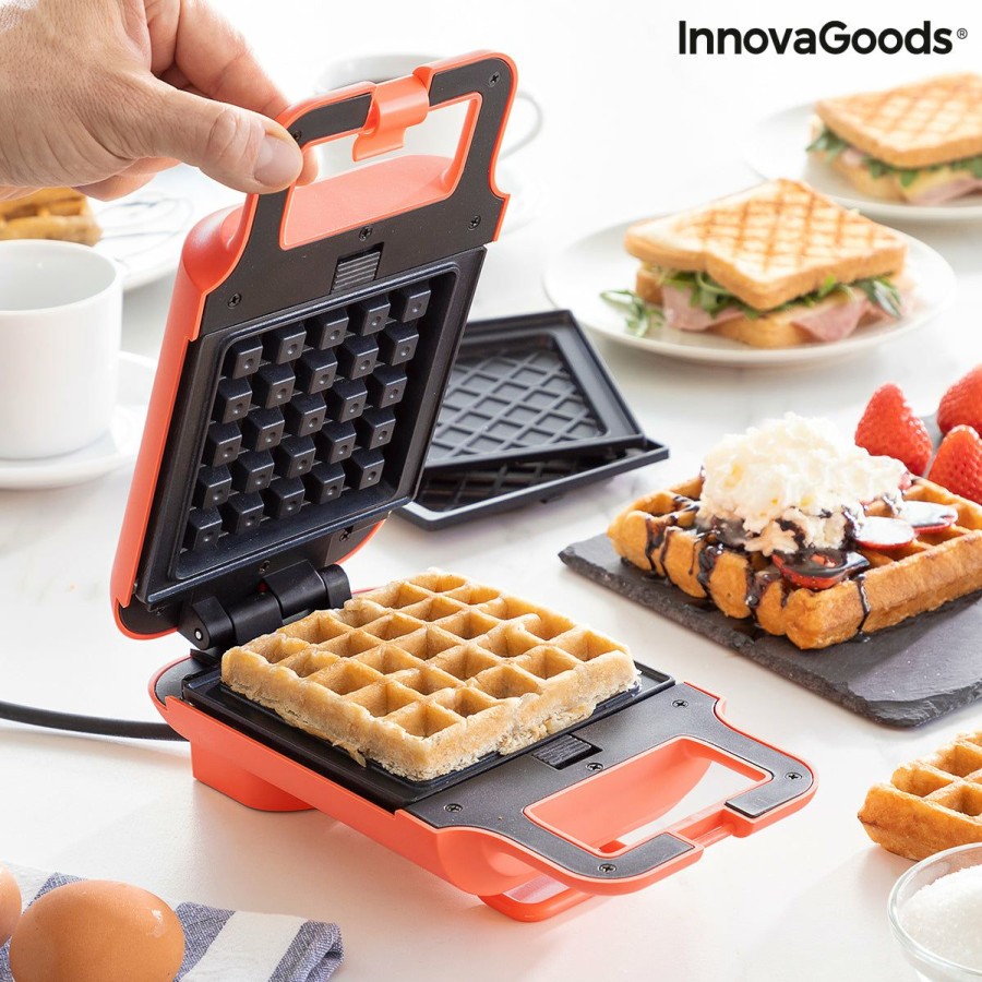 Cozinha InnovaGoods | Maquina De Waffles E Sanduiches 2 Em 1 Com Receitas Wafflicher Innovagoods