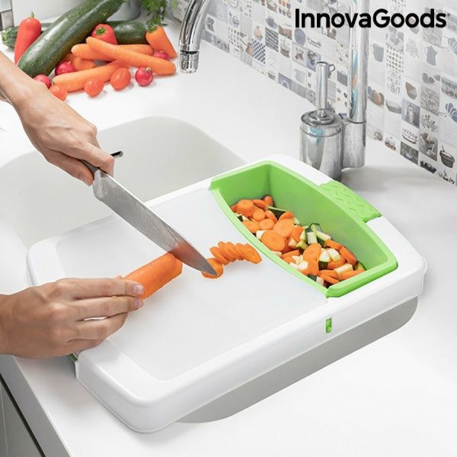 Cozinha InnovaGoods | Tabua De Corte Extensivel Com Tabuleiro, Recipiente E Coador 3 Em 1 Practicut Innovagoods